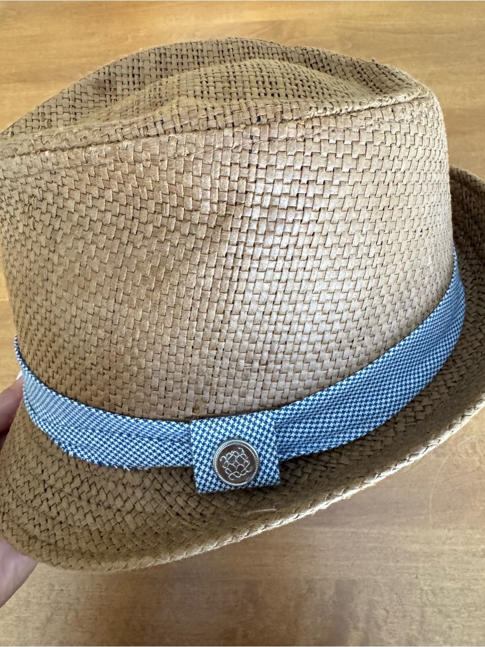 Andy & Evan Brown Woven Fedora with Blue Check Band